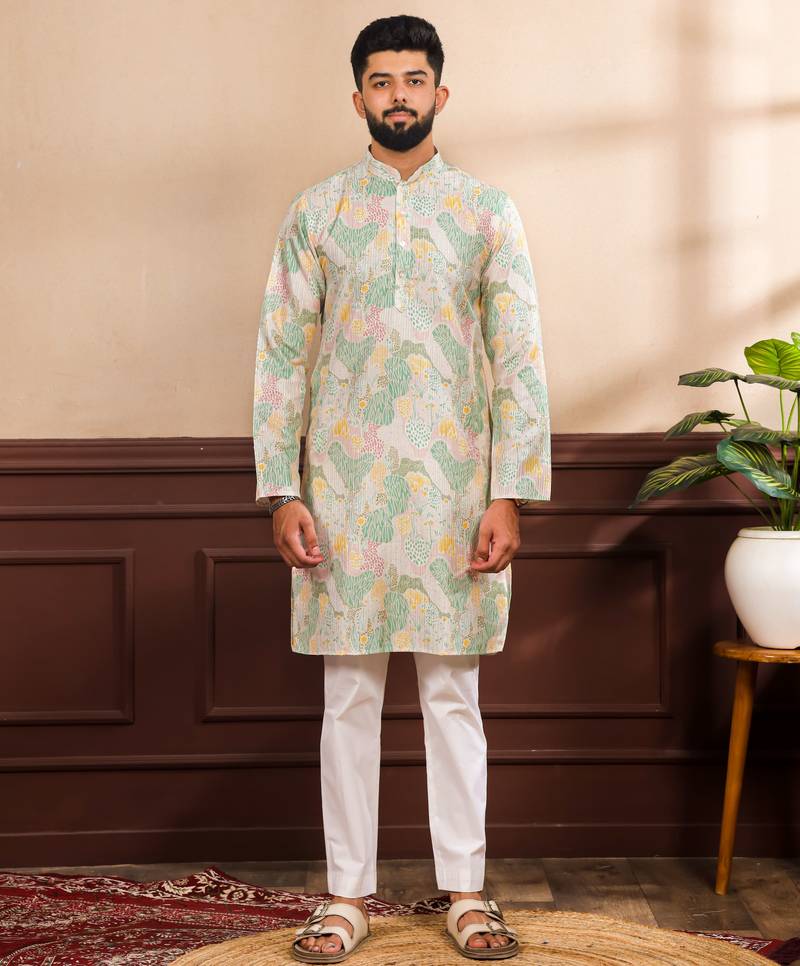 Multicolor beautiful art silk fabric smart print designer kurta pajama