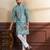 Teal color ethnic woven patta with digital printed ceremonial kurta payjama for men's