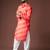 Orange color blended linen fabric designer printed festive wear men's kurta payjama