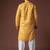 Yellow color blended linen fabric designer printed festive wear men's kurta payjama