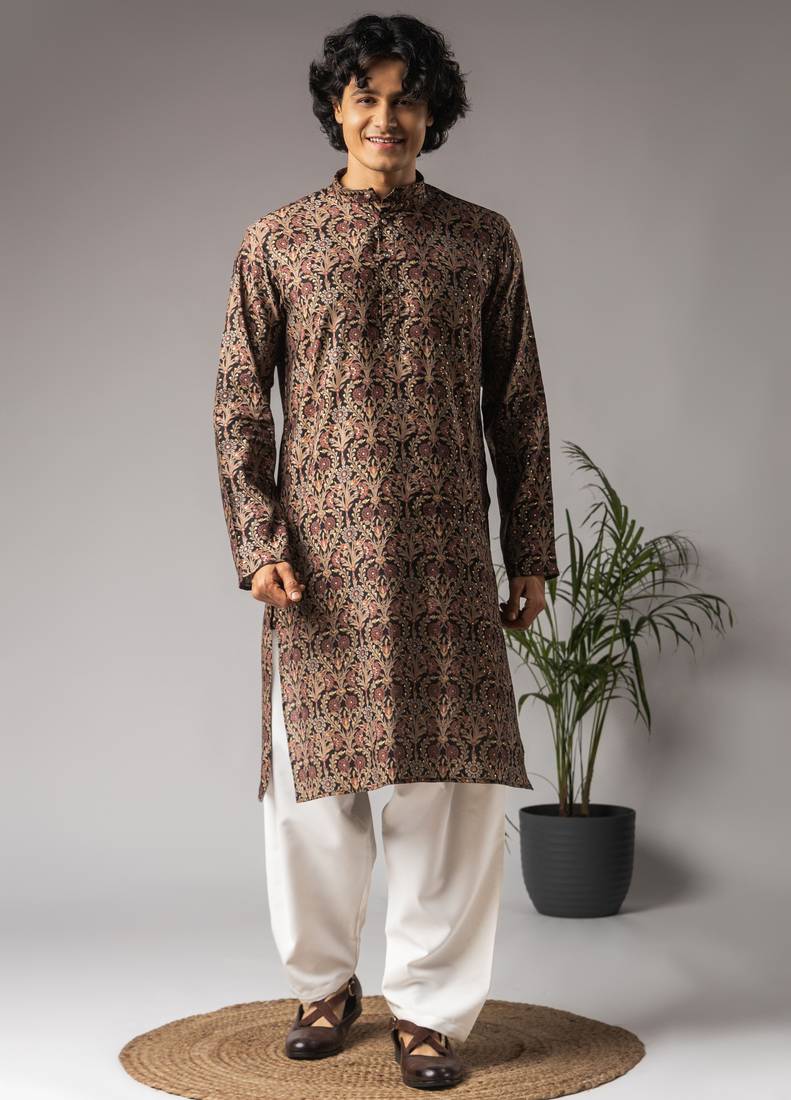 Multicolor modal silk fabric designer ceremonial kurta payjama for men's