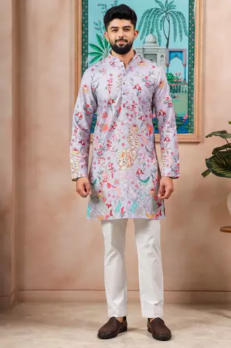 Lavender color beautiful blended cotton fabric ceremonial kurta pjyama