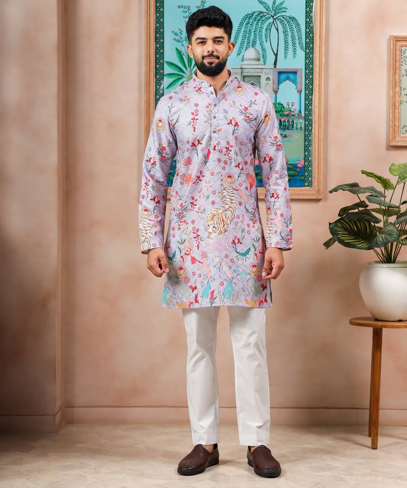 Lavender color beautiful blended cotton fabric ceremonial kurta pjyama