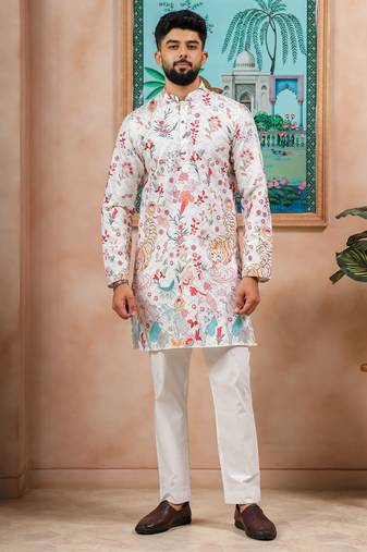 Cream color beautiful blended cotton fabric ceremonial kurta pjyama
