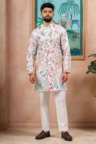 Cream color beautiful blended cotton fabric ceremonial kurta pjyama