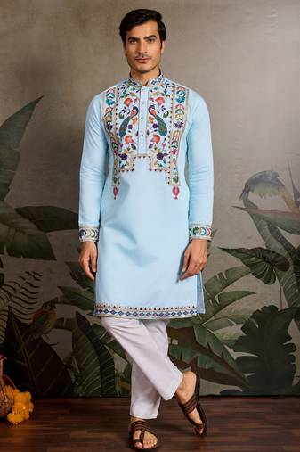 Sky blue color beautiful visccose silk festive special kurta for men's