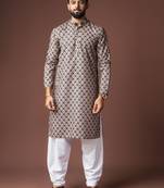 Black color blended linen designer printed stylish kurta payjama for mens'