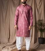 Mauve color blended linen designer printed stylish kurta payjama for mens'
