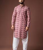 Dusty rose color blended linen printed stylish kurta payjama for mens'