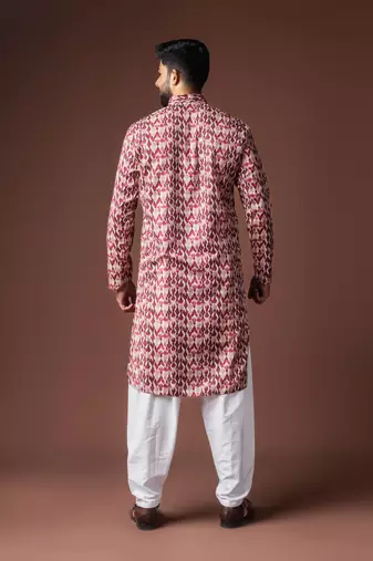 Dusty rose color blended linen printed stylish kurta payjama for mens'