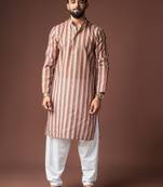 Multicolor blended linen printed stylish kurta payjama for mens'