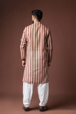 Multicolor blended linen printed stylish kurta payjama for mens' 2