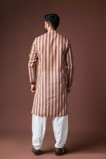 Multicolor blended linen printed stylish kurta payjama for mens'