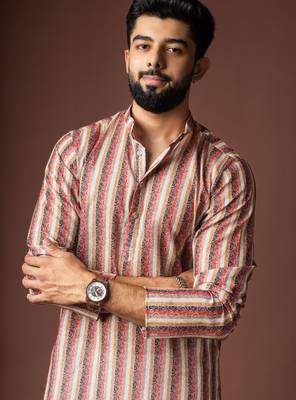 Multicolor blended linen printed stylish kurta payjama for mens' 3