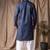 Blue color blended linen designer printed stylish kurta payjama for mens'
