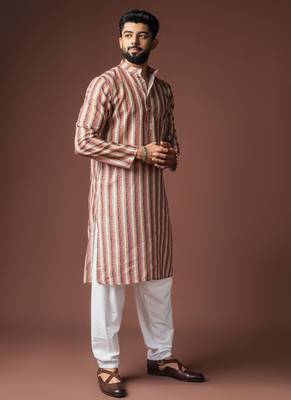 Multicolor blended linen printed stylish kurta payjama for mens' 4
