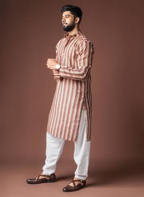 Multicolor blended linen printed stylish kurta payjama for mens' 5