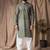 Mehandi green color blended linen designer printed stylish kurta payjama for mens'