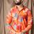 Orange color blended linen designer printed stylish kurta payjama for mens'