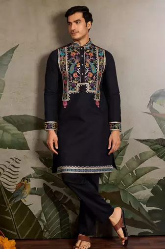 Black color beautiful visccose silk festive special kurta for men's