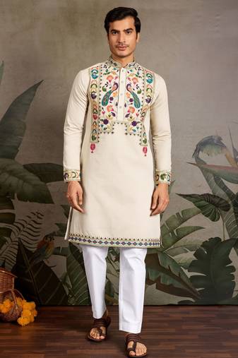 Beige color beautiful visccose silk festive special kurta for men's