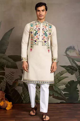 Beige color beautiful visccose silk festive special kurta for men's