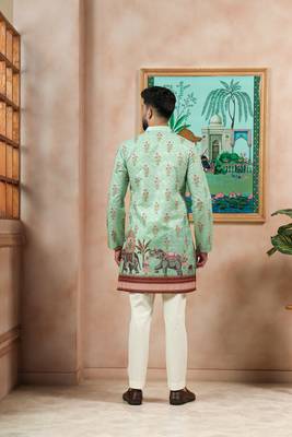 Pista color beautiful blended cotton fabric ceremonial kurta pjyama 2