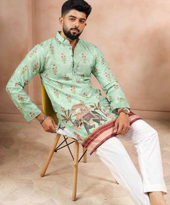 Pista color beautiful blended cotton fabric ceremonial kurta pjyama 3