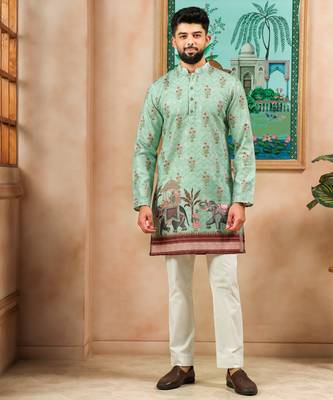 Pista color beautiful blended cotton fabric ceremonial kurta pjyama 4