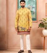 Yellow color beautiful blended cotton fabric ceremonial kurta pjyama