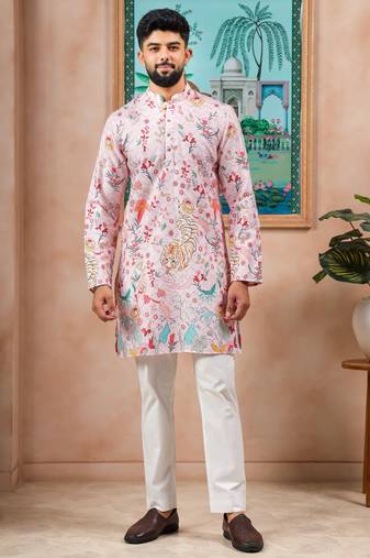 Pink color beautiful blended cotton fabric ceremonial kurta pjyama