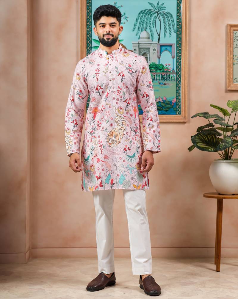 Pink color beautiful blended cotton fabric ceremonial kurta pjyama