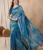 Riva enterprise women's elegant golden zari woven kanjivaram silk saree with matching blouse