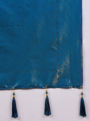 Riva enterprise women's elegant golden zari woven kanjivaram silk saree with matching blouse 4