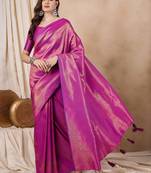 Riva enterprise women's elegant golden zari woven kanjivaram silk saree with matching blouse