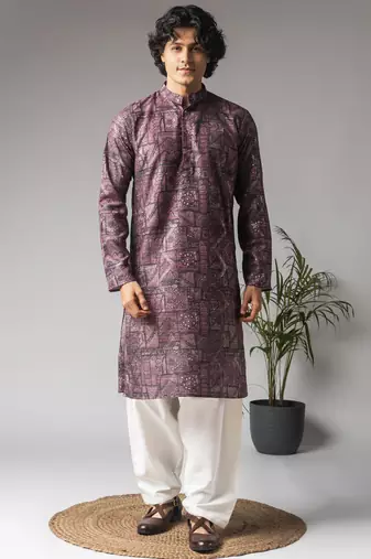 Purple color viscose fabric designer ceremonial kurta payjama for men's