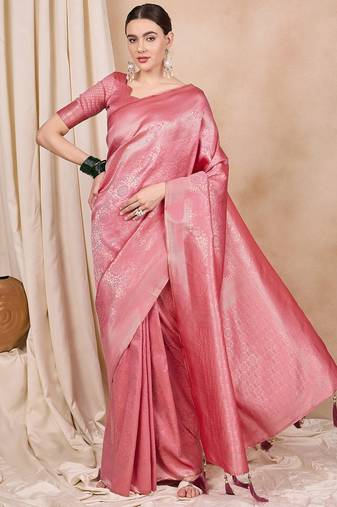Riva enterprise women's elegant golden zari woven kanjivaram silk saree with matching blouse