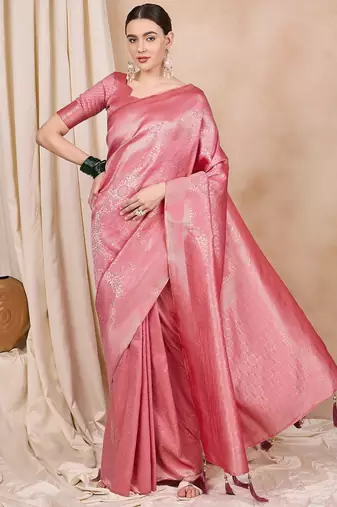 Riva enterprise women's elegant golden zari woven kanjivaram silk saree with matching blouse