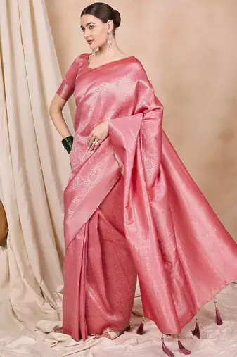 Riva enterprise women's elegant golden zari woven kanjivaram silk saree with matching blouse