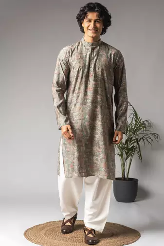 Ash Grey color modal silk fabric designer ceremonial kurta payjama for men's