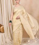 Riva enterprise women's elegant golden zari woven kanjivaram silk saree with matching blouse