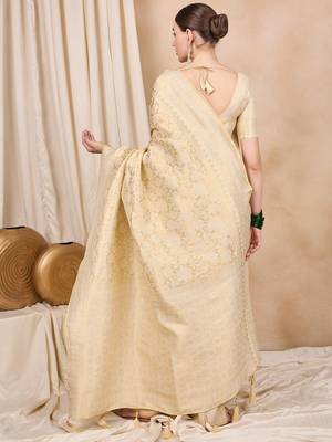 Riva enterprise women's elegant golden zari woven kanjivaram silk saree with matching blouse 2