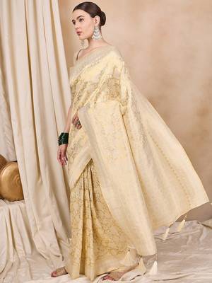 Riva enterprise women's elegant golden zari woven kanjivaram silk saree with matching blouse 3
