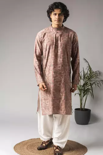 Pink color modal silk fabric designer ceremonial kurta payjama for men's