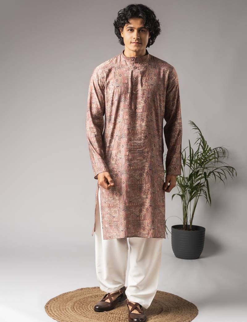 Pink color modal silk fabric designer ceremonial kurta payjama for men's
