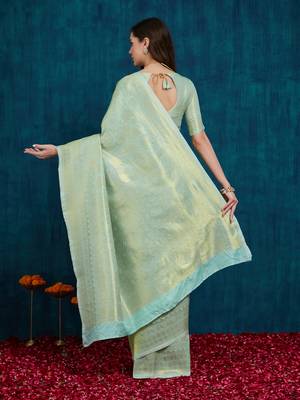 Riva enterprise women's elegant golden zari woven kanjivaram silk saree with matching blouse 3
