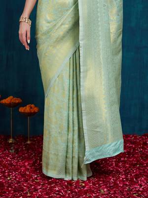 Riva enterprise women's elegant golden zari woven kanjivaram silk saree with matching blouse 5