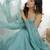 Aqua blue designer party wear crunchy silk anarkali suit with swarovski work, pants & dupatta