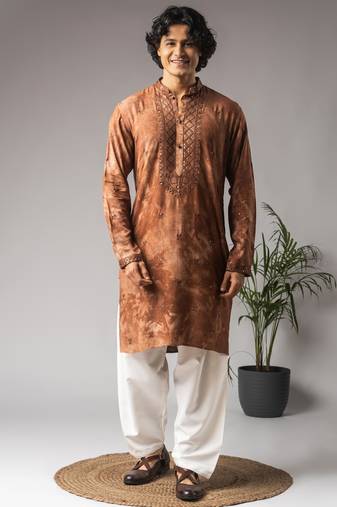 Reddish brown color rayon fabric designer ceremonial kurta payjama for men's
