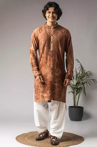 Reddish brown color rayon fabric designer ceremonial kurta payjama for men's